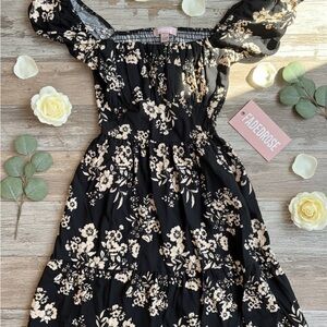 FADERROSE Women's Black Floral Casual Dress